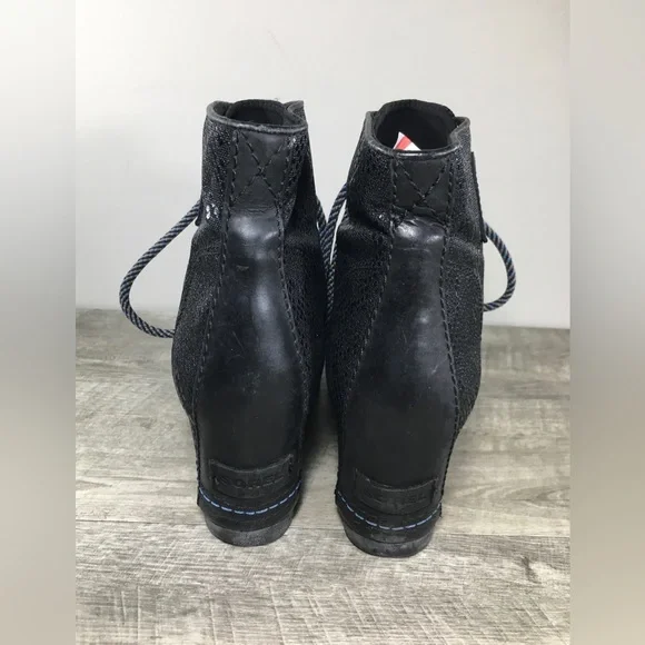 Sorel Women’s NL2264 Black Leather Premium Hidden Wedge Ankle Boots Size 10 - Picture 7 of 11